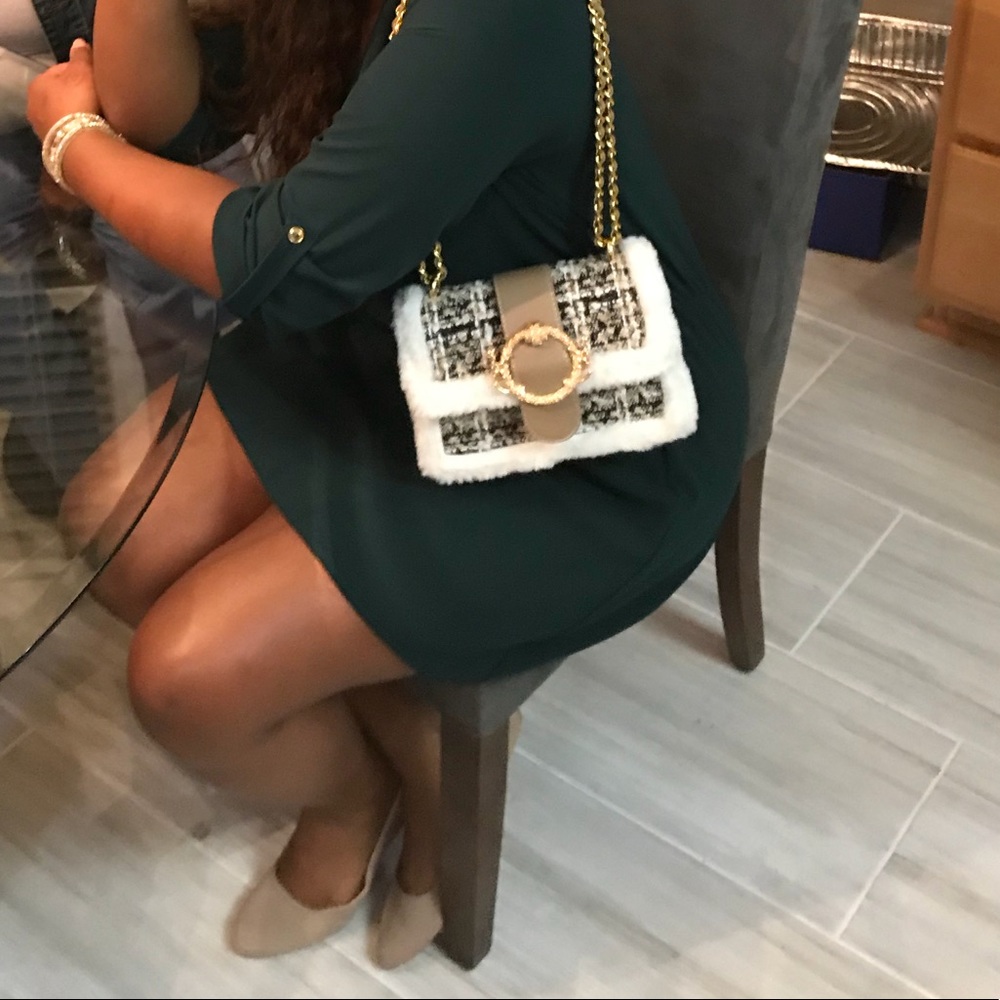 Tan and Gold FUR Crossbody Bag